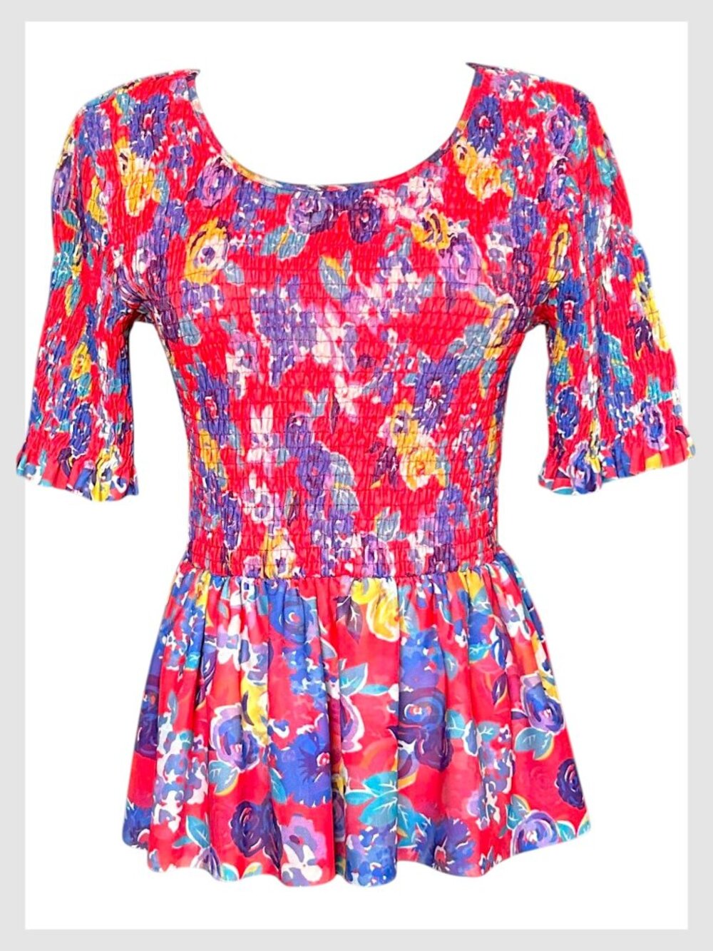 Anthropologie Maeve Ashton Smocked Peplum Top Red Floral Size S - Picture 3 of 10
